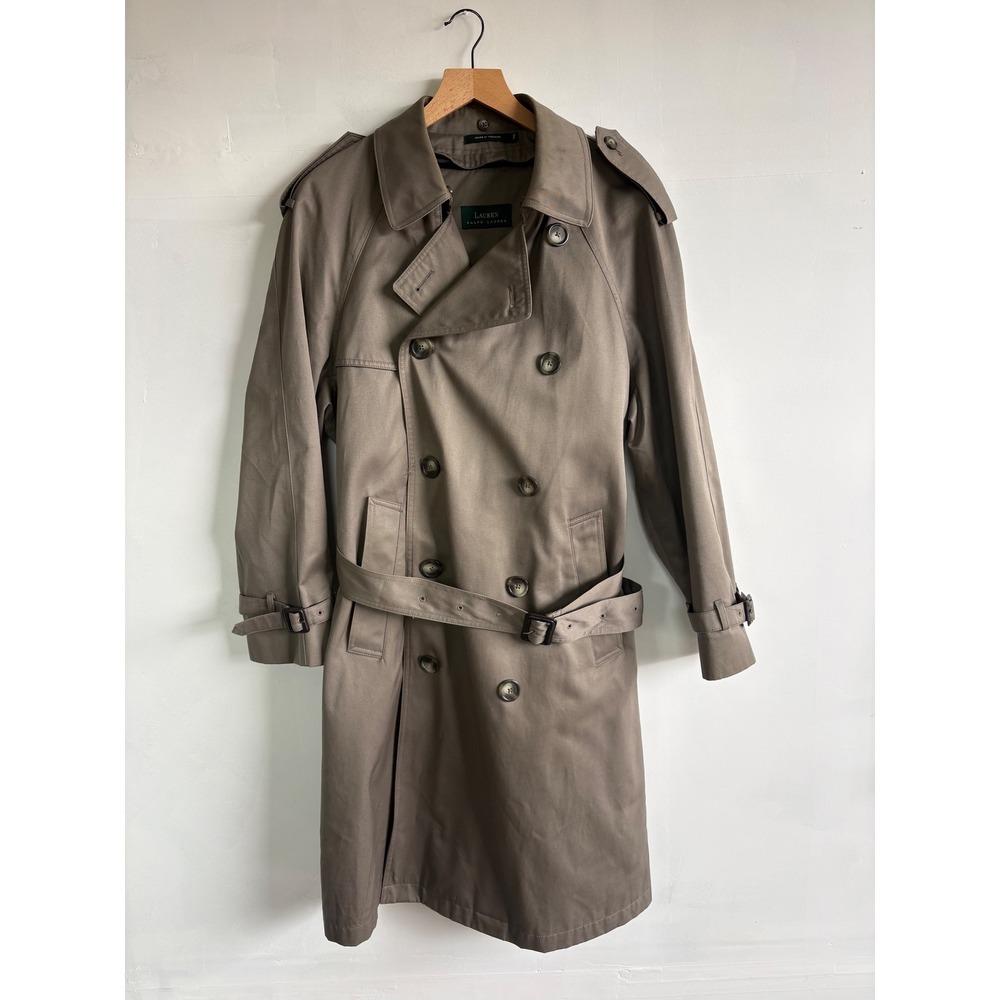 Lauren Ralph Lauren Mens Khaki Double Breasted Trench Coat Removable Liner 36S